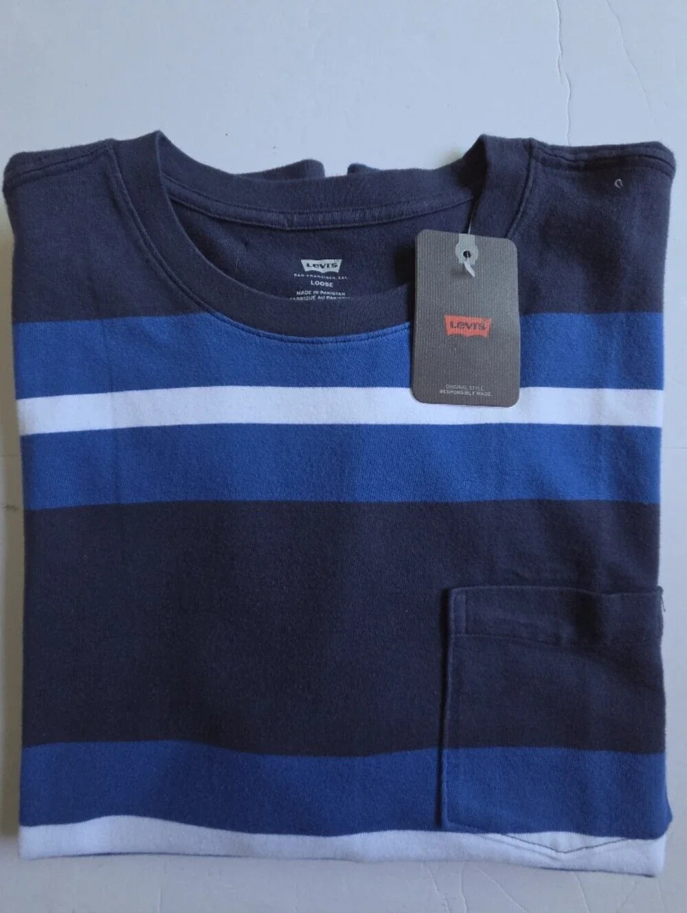 Levi's Men's Navy, Blue & White Striped Loose⁷ Pocket Tee